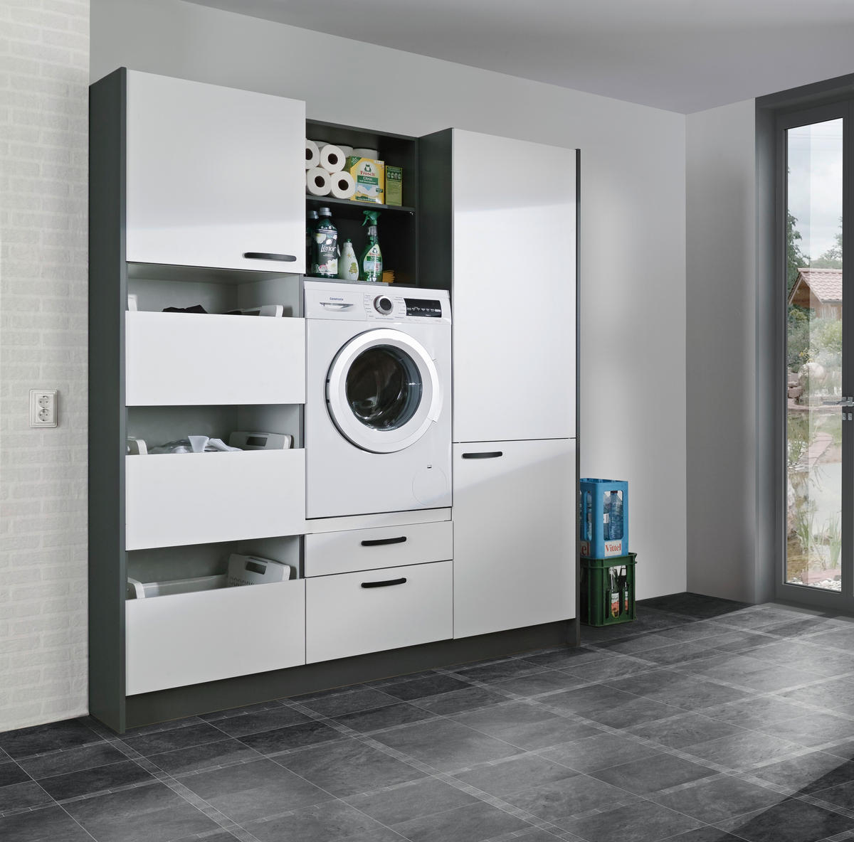 HAUSWIRTSCHAFTSRAUM 185/195/60 cm  in Anthrazit, Weiß  - Anthrazit/Weiß, Basics, Holzwerkstoff (185/195/60cm) - Express