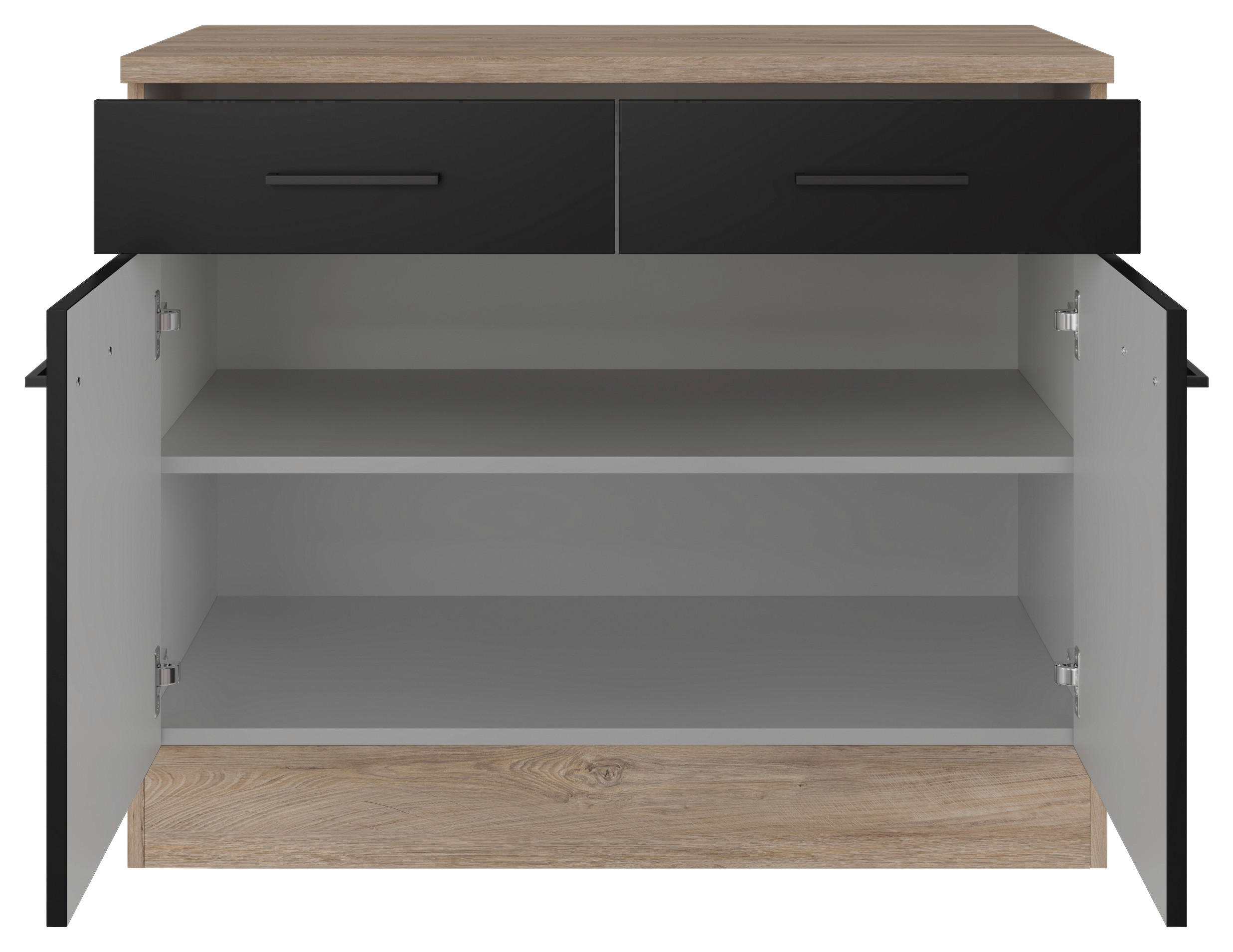 KÜCHENUNTERSCHRANK 100/85/57 cm  in Schwarz, Eichefarben  - Eichefarben/Schwarz, KONVENTIONELL, Holzwerkstoff/Metall (100/85/57cm) - FlexWell