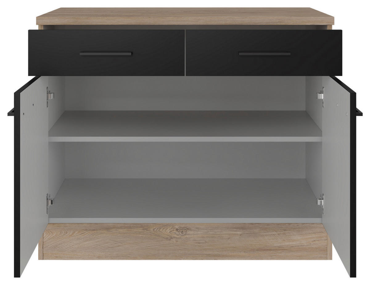 KÜCHENUNTERSCHRANK 100/85/57 cm  in Schwarz, Eichefarben  - Eichefarben/Schwarz, KONVENTIONELL, Holzwerkstoff/Metall (100/85/57cm) - FlexWell