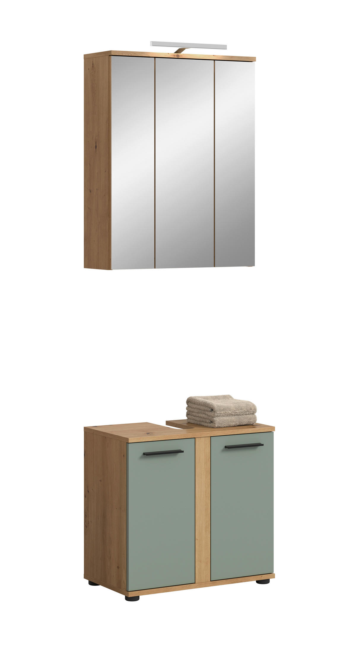 BADEZIMMER 3-teilig  in 60 cm  - Salbeigrün/Schwarz, Trend, Glas/Holzwerkstoff (60cm) - MID.YOU