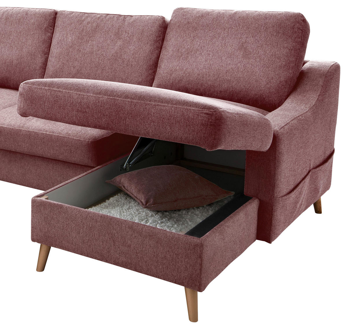 WOHNLANDSCHAFT in Struktur Rosa  - Naturfarben/Rosa, Konventionell, Holz/Textil (200/301/150cm) - P & B