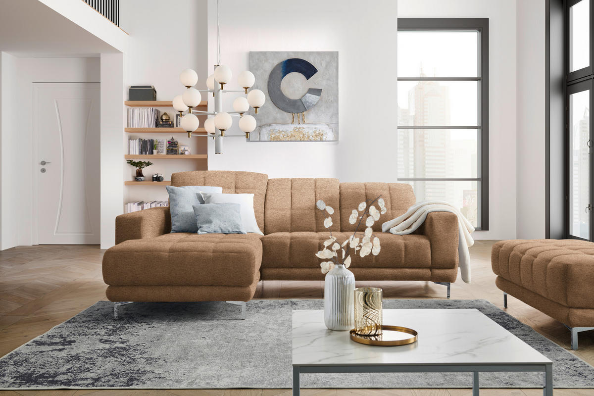 ECKSOFA in Webstoff Braun  - Chromfarben/Braun, Design, Textil/Metall (187/260cm) - Xora