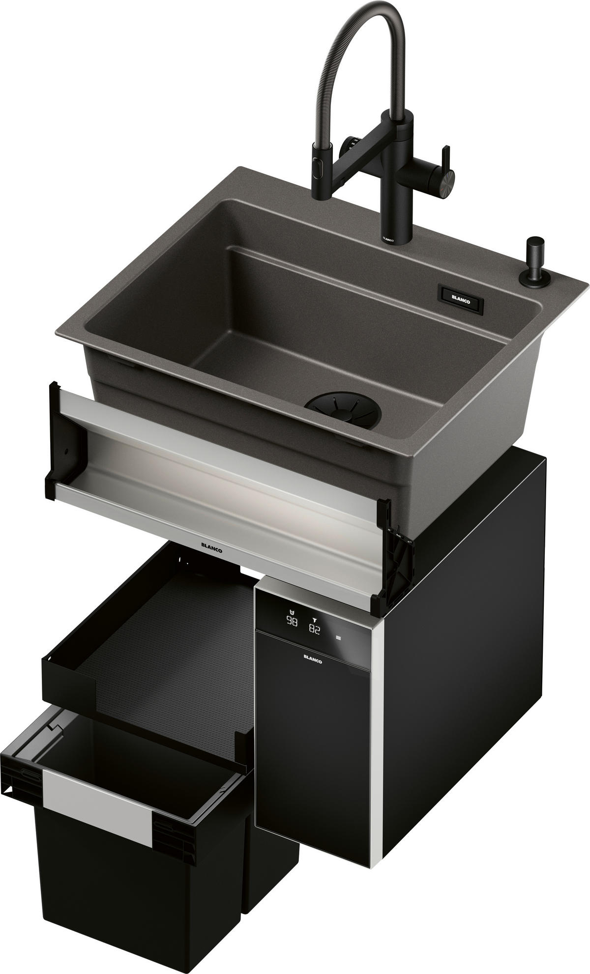 EINBAUABFALLSAMMLER 30 L + 2x 8 l  Metall, Kunststoff  - Edelstahlfarben/Schwarz, Basics, Kunststoff/Metall (56,2-56,8/32,5/40,0cm) - Blanco