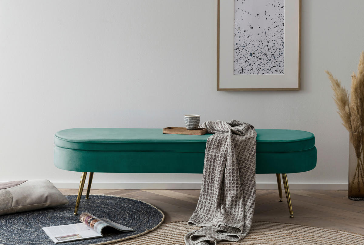HOCKER in Textil Grün  - Goldfarben/Grün, MODERN, Textil/Metall (142/41/45cm) - Livetastic