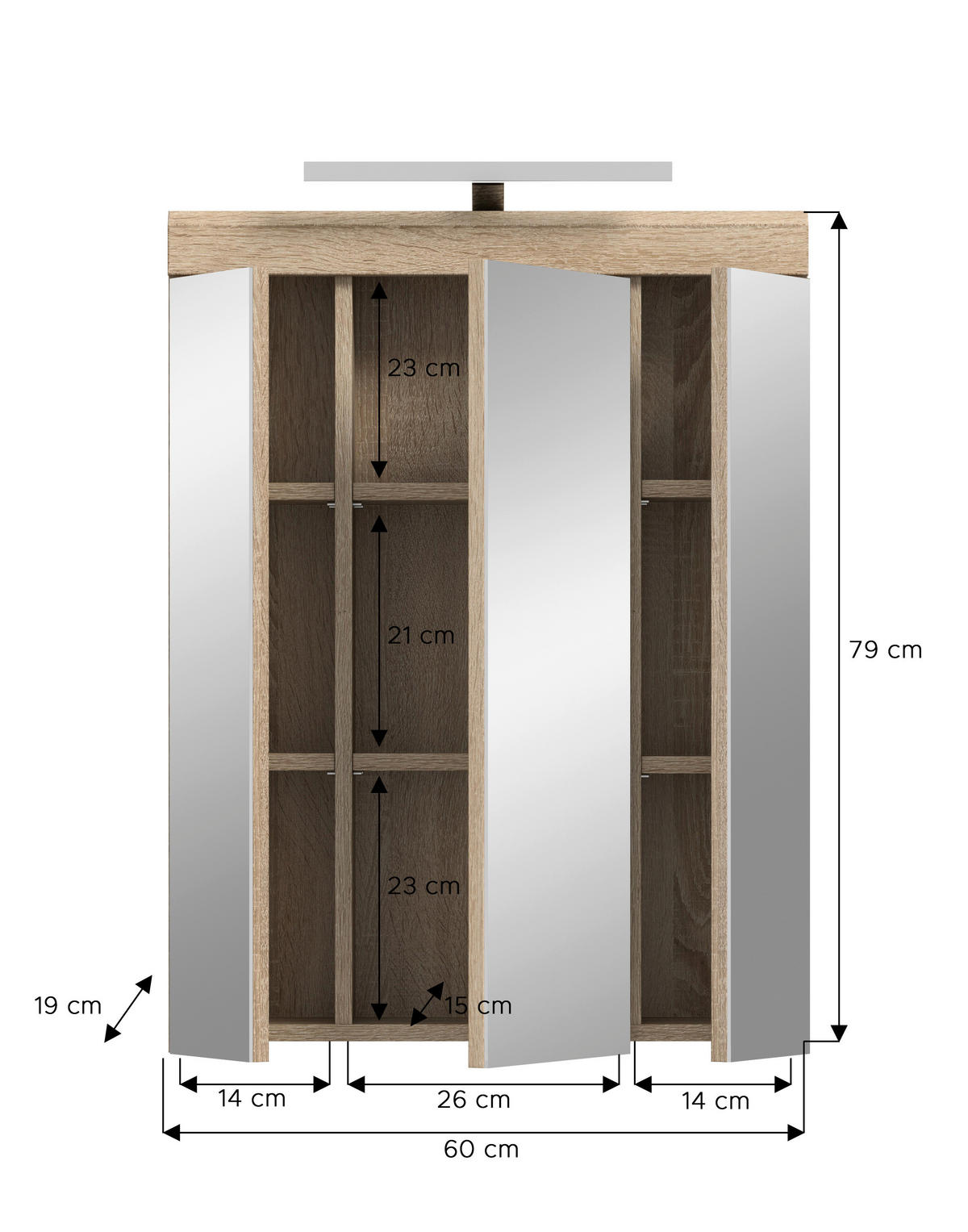 SPIEGELSCHRANK 60/79/37 cm  - Sonoma Eiche, Modern, Glas/Holzwerkstoff (60/79/37cm) - MID.YOU