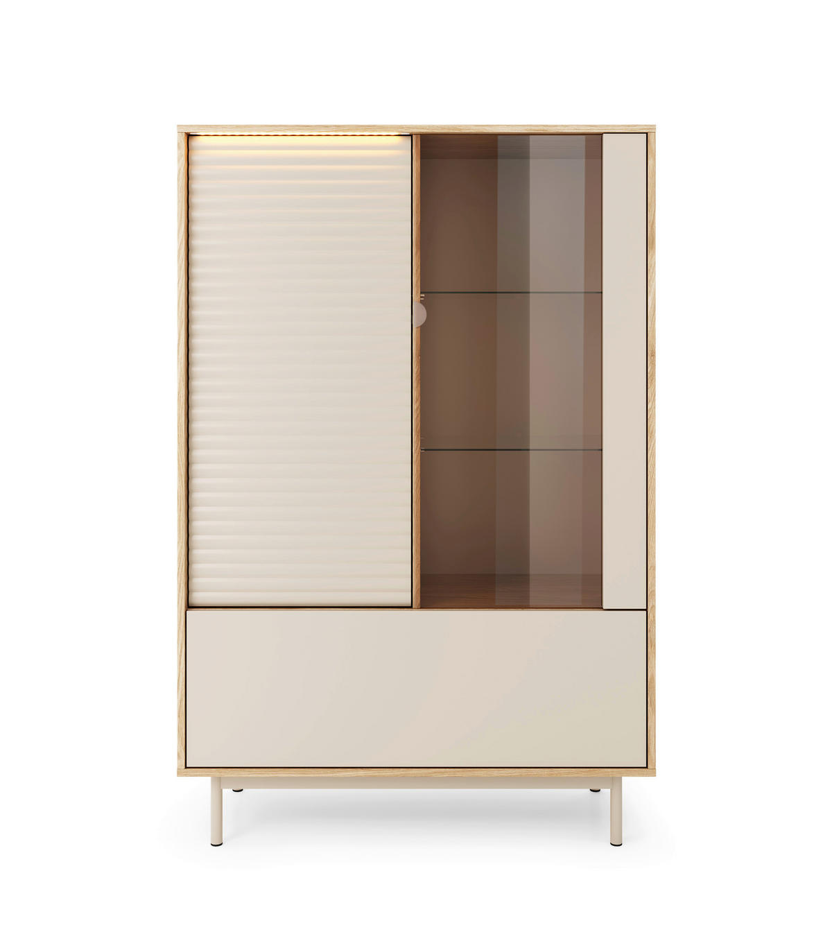 VITRINE  in Eichefarben, Kaschmir  - Kaschmir/Eichefarben, MODERN, Glas/Holzwerkstoff (100,1/152,1/40cm) - home24