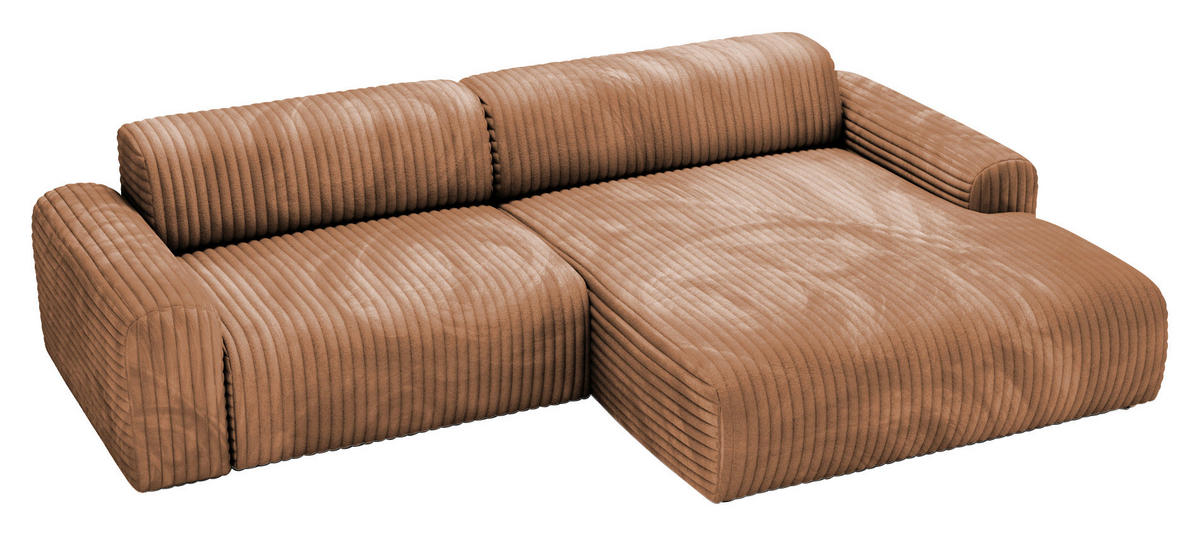 ECKSOFA Hellbraun Cord  - Hellbraun/Schwarz, Design, Kunststoff/Textil (292/178cm) - home24