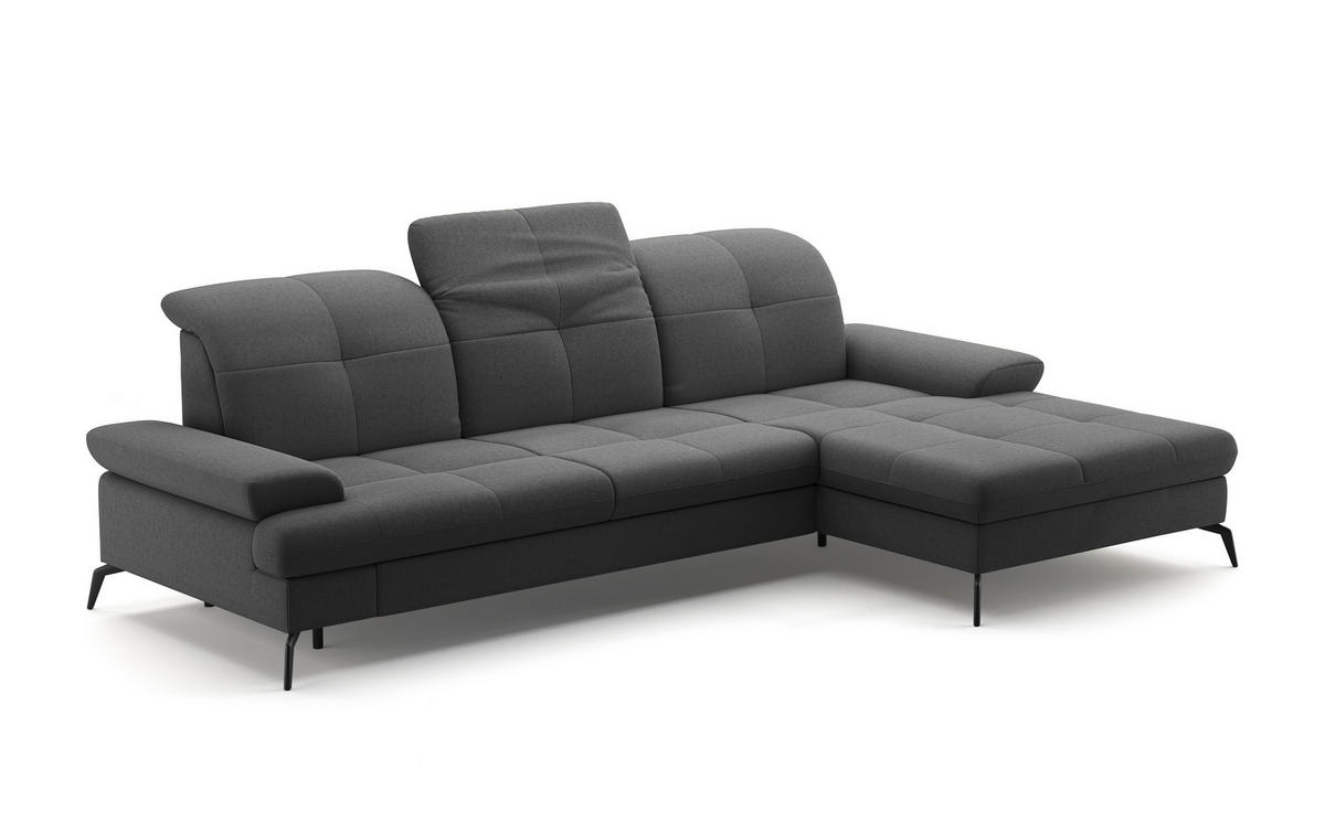 ECKSOFA in Flachgewebe Dunkelgrau  - Dunkelgrau/Schwarz, Konventionell, Textil/Metall (279/185cm) - Sit & More
