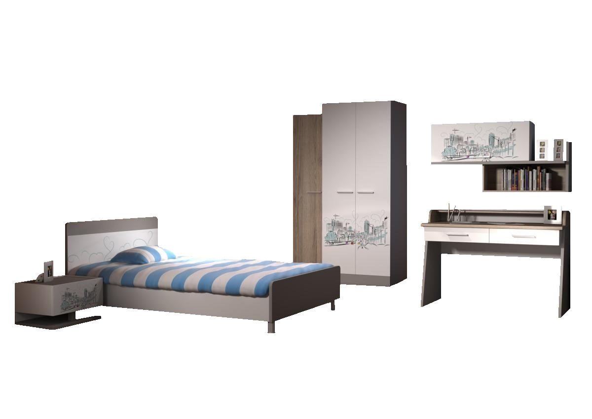 OMLADINSKA SOBA  siva, bela, boja hrasta  - siva/boja hrasta, Dizajnerski, pločasti materijal (120/200cm) - Xora