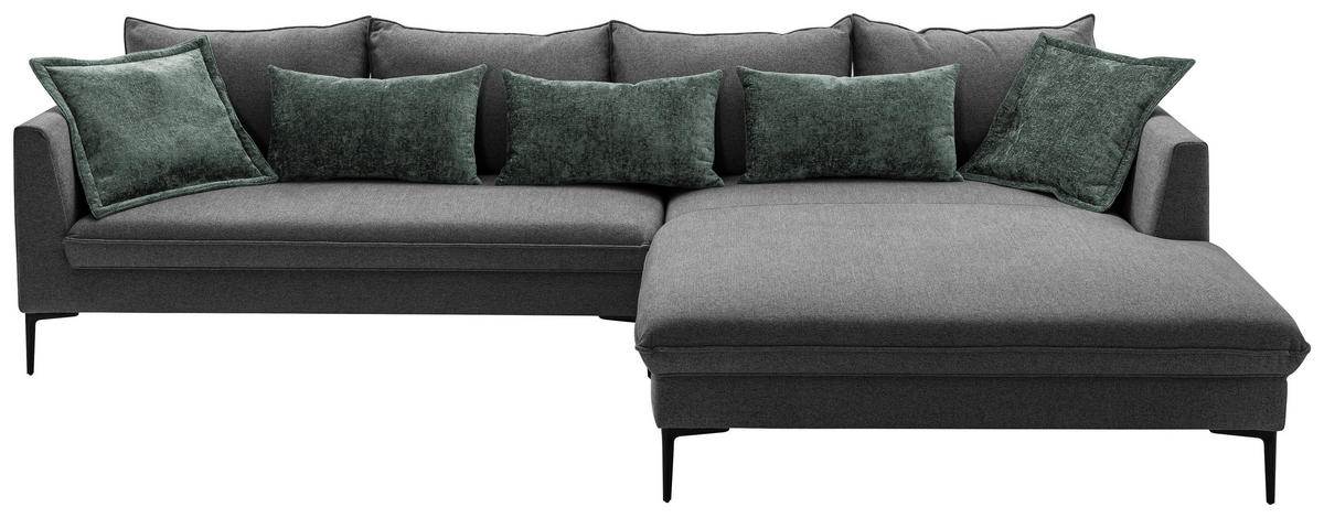 ECKSOFA in Flachgewebe Dunkelgrau  - Dunkelgrau/Schwarz, Design, Textil/Metall (321/187cm) - Livetastic