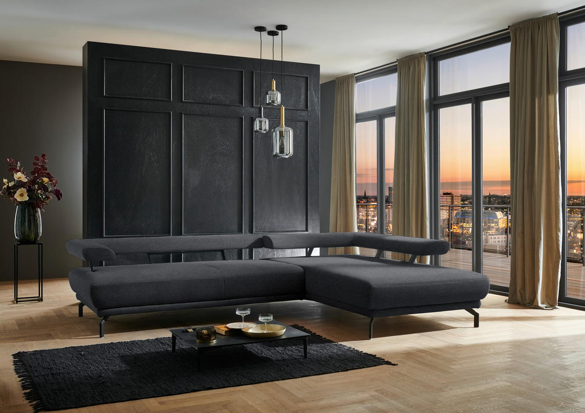 ECKSOFA in Chenille Dunkelgrau  - Dunkelgrau/Schwarz, Design, Textil/Metall (305/224cm) - Dieter Knoll