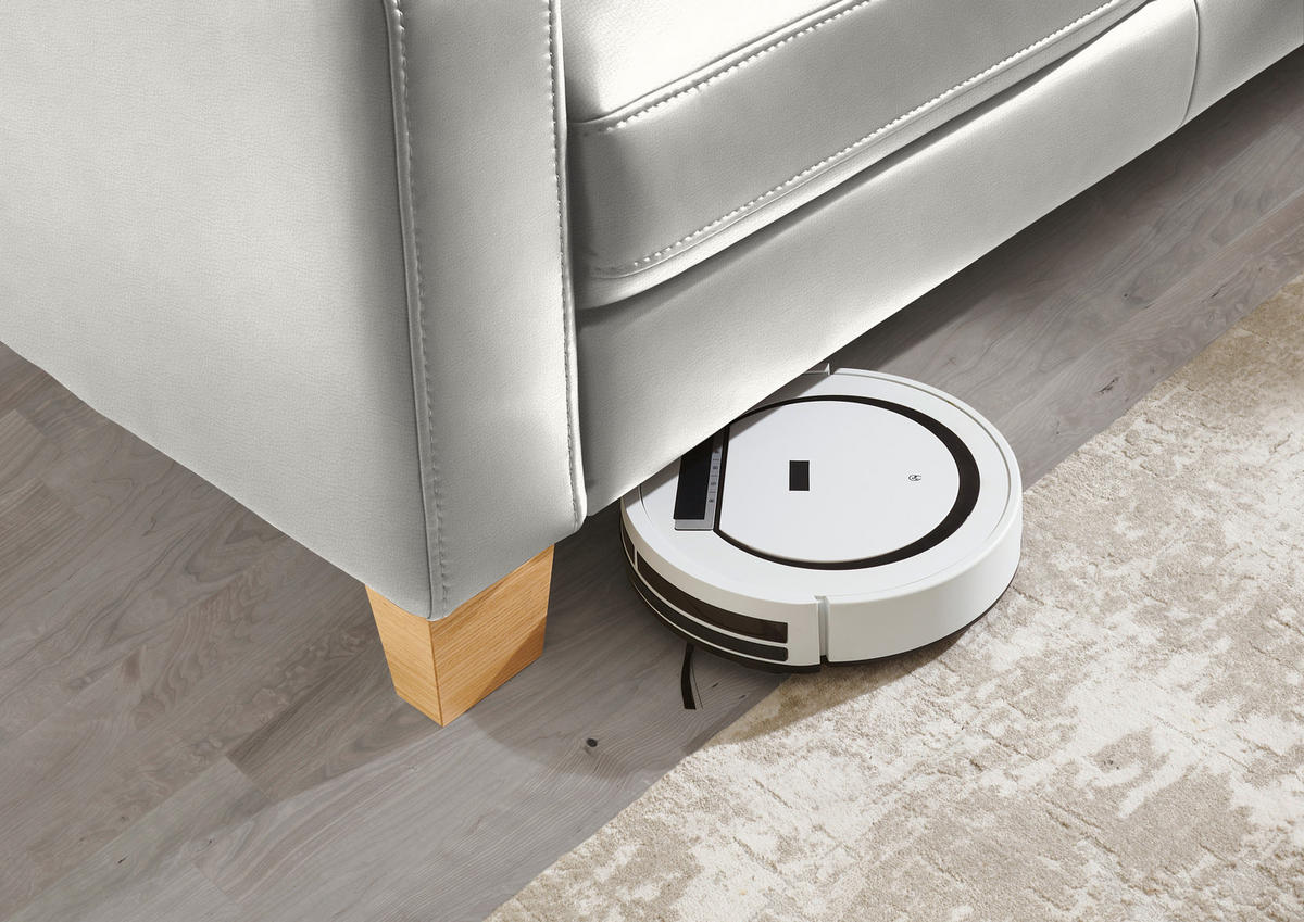 ECKSOFA in Echtleder Weiss  - Eiche Bianco/Weiss, Konventionell, Leder/Holz (257/235cm) - Valdera