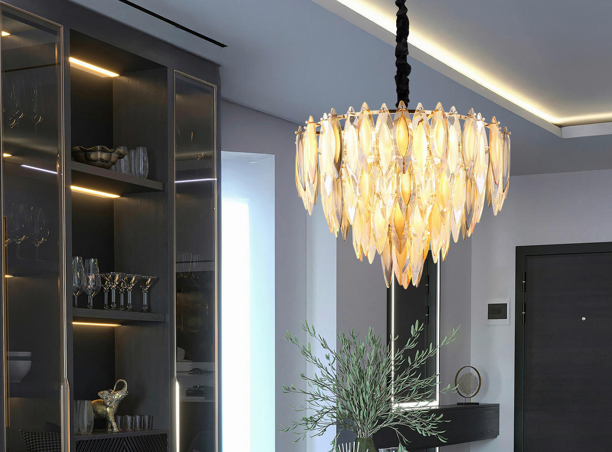 KRISTALL-HÄNGELEUCHTE 59/112 cm   - Klar/Champagner, KONVENTIONELL, Glas/Textil (59/112cm)