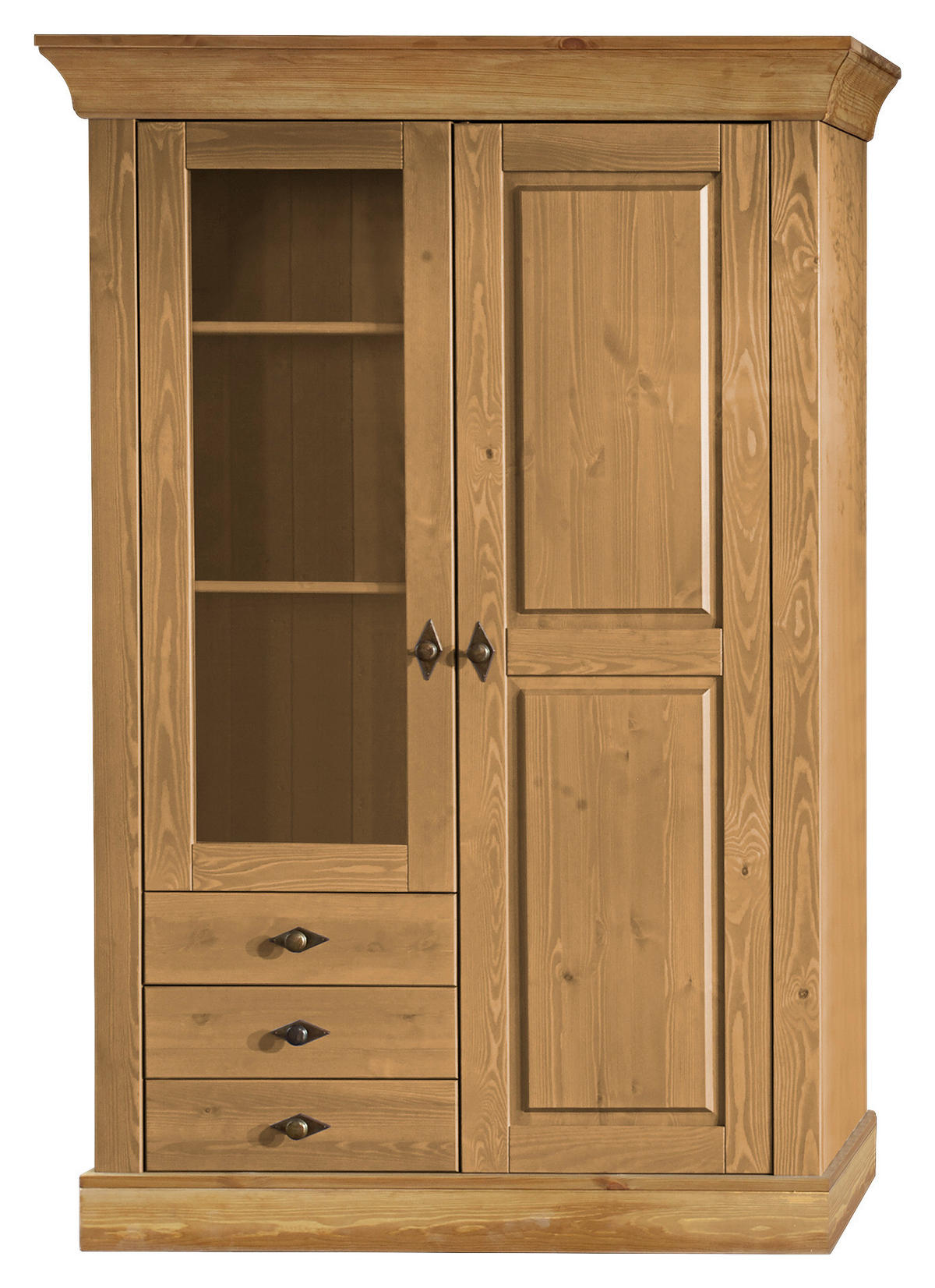 VITRINE in massiv Kiefer Laugenfarbig  - Laugenfarbig/Kupferfarben, ROMANTIK / LANDHAUS, Glas/Holz (108/163/45cm) - Boxxx
