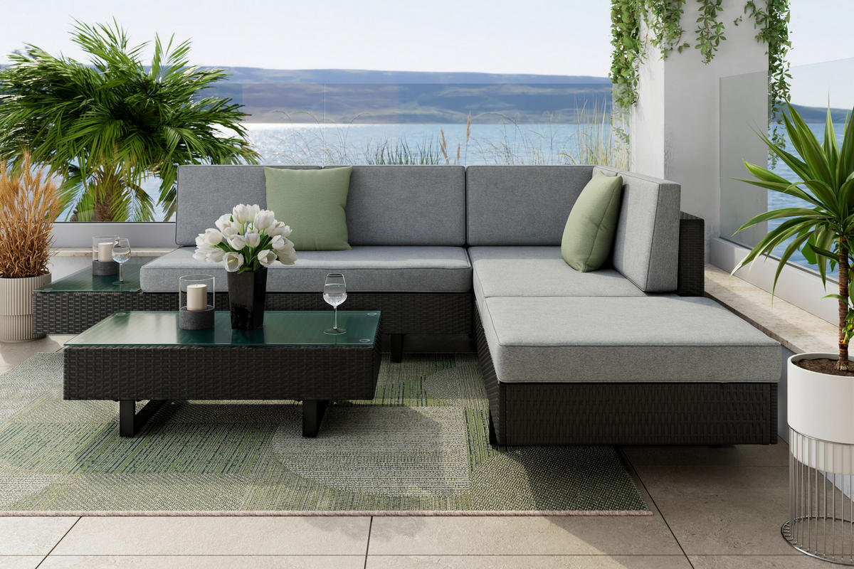 LOUNGEGARNITUR 228/188 cm Stahl  - Schwarz/Grau, KONVENTIONELL, Kunststoff/Textil (228/188cm) - Ambia Garden