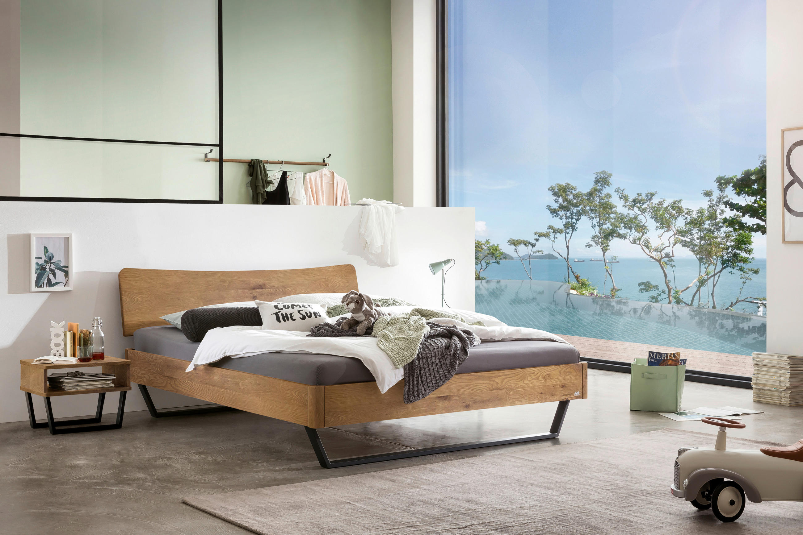 BETT 140/200 cm  in Anthrazit, Wildeiche  - Wildeiche/Anthrazit, Design, Holz/Metall (140/200cm) - Hasena