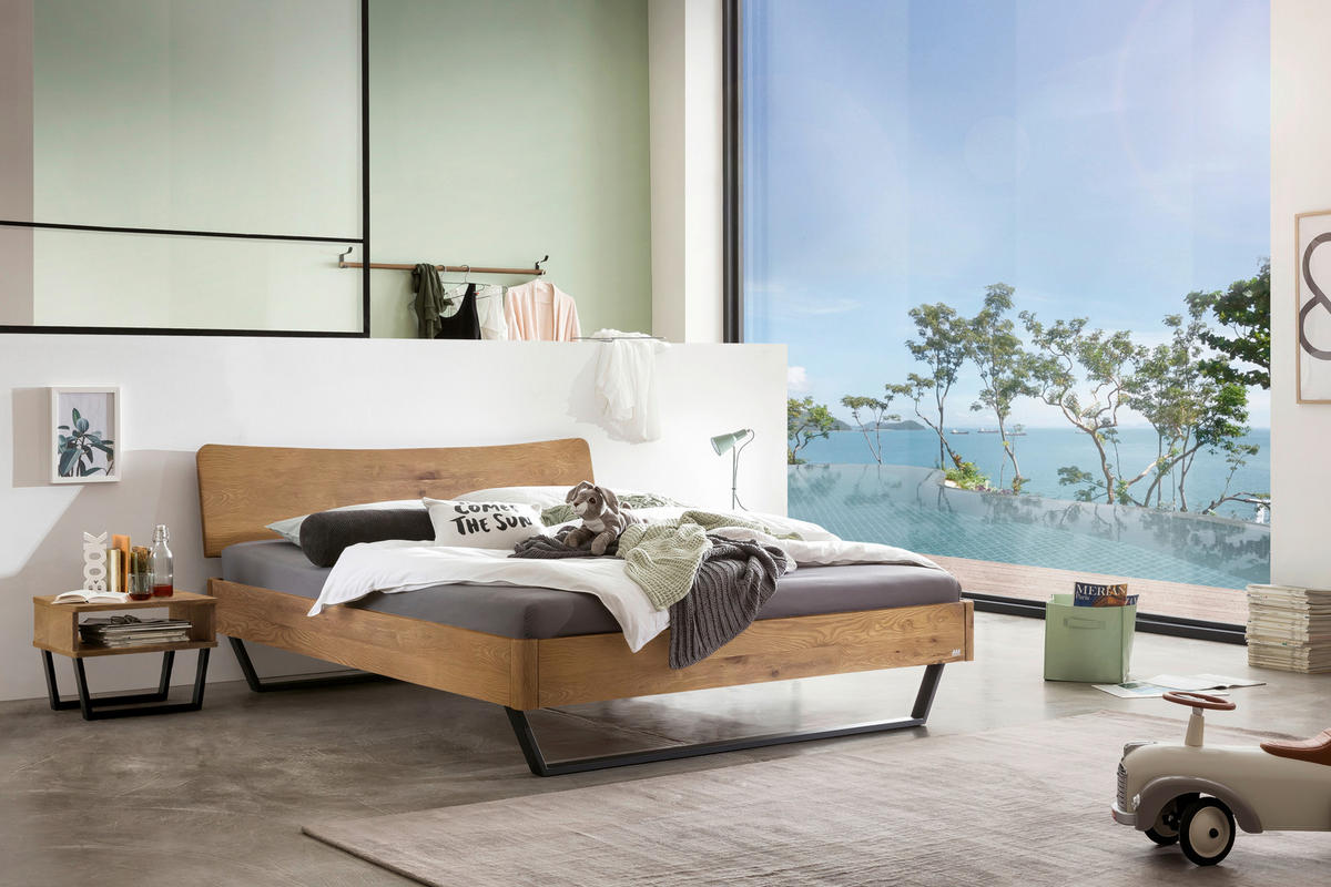 BETT 160/200 cm  in Anthrazit, Wildeiche  - Wildeiche/Anthrazit, MODERN, Holz/Metall (160/200cm) - Hasena