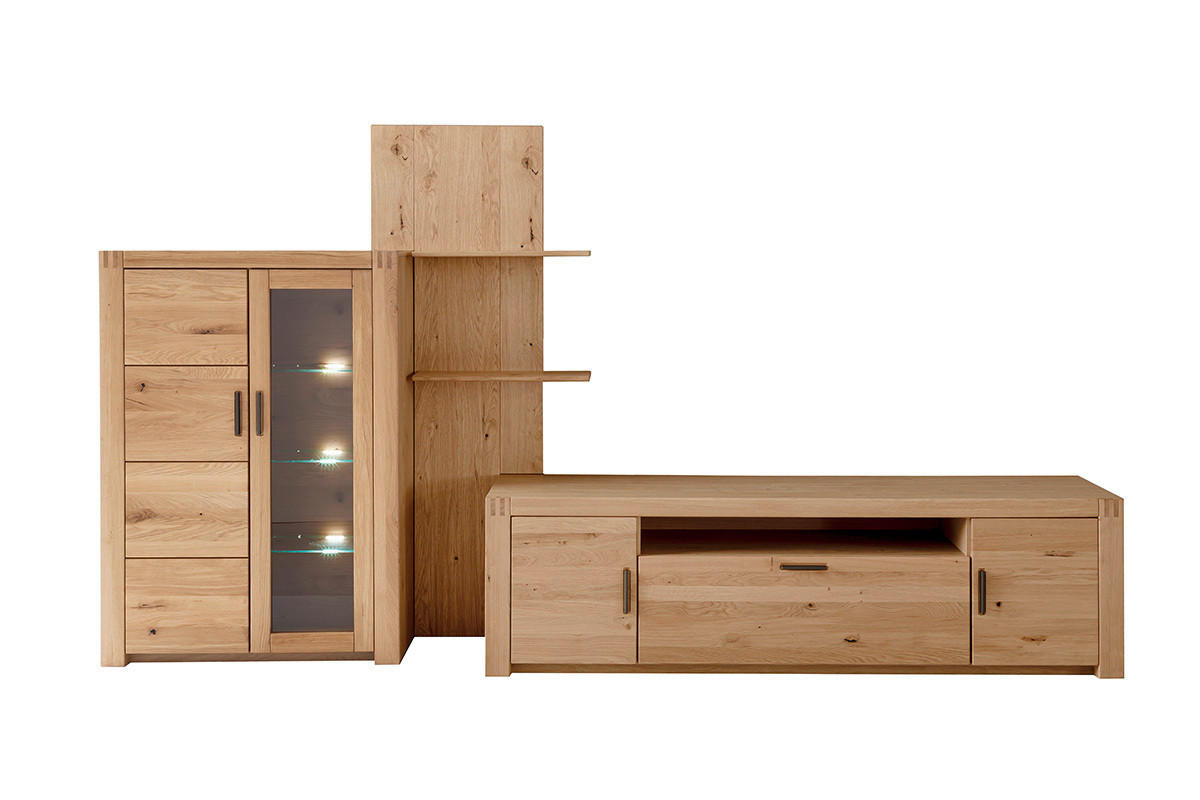 WOHNWAND 3-teilig  in Eichefarben 332/184/50 cm  - Eichefarben/Anthrazit, Design, Glas/Holz (332/184/50cm) - Livetastic
