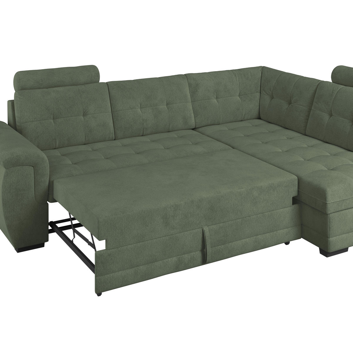 ECKSOFA FALCO NEW Grün Mikrofaser, Struktur Bettkasten, Kopfstütze  - Schwarz/Grün, KONVENTIONELL, Kunststoff/Textil (251/183cm) - MID.YOU