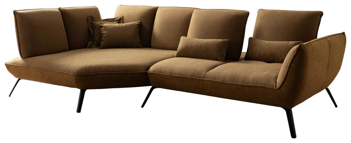 ECKSOFA Braun Flachgewebe Nierenkissen, Rücken echt  - Schwarz/Braun, Design, Textil/Metall (169/320cm) - Moderano