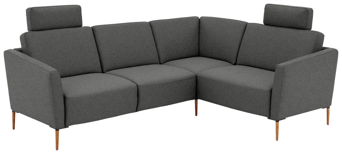 ECKSOFA  in Flachgewebe Dunkelgrau Rücken echt  238/186 cm  - Eichefarben/Dunkelgrau, Design, Holz/Textil (238/186cm) - Valnatura