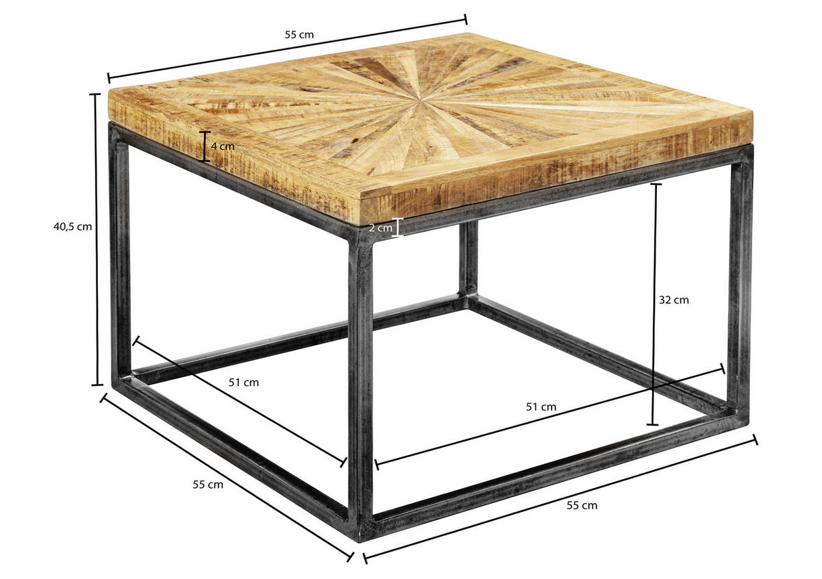 DOHÁNYZÓASZTAL fa 55/55/40 cm   - natúr/fekete, Lifestyle, fa/fém (55/55/40cm) - MID.YOU