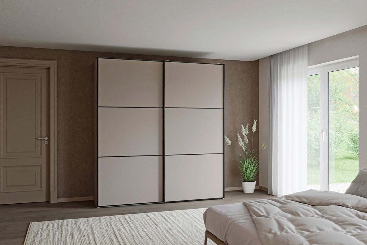 SCHWEBETÜRENSCHRANK 203/220/65 cm 2-türig Hellbraun  - Hellbraun/Schwarz, Design, Holzwerkstoff/Metall (203/220/65cm) - Jutzler