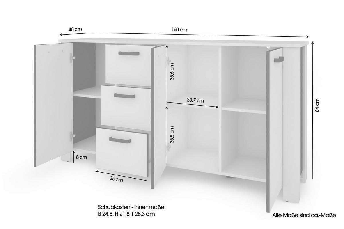 SIDEBOARD  in 160/84/40 cm  - Schwarz/Weiß, Design, Holzwerkstoff (160/84/40cm) - MID.YOU
