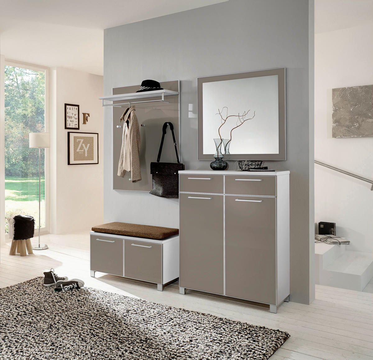 GARDEROBE 5-teilig  in 175/195/40 cm  - Taupe/Hellbraun, Design, Glas/Holzwerkstoff (175/195/40cm)