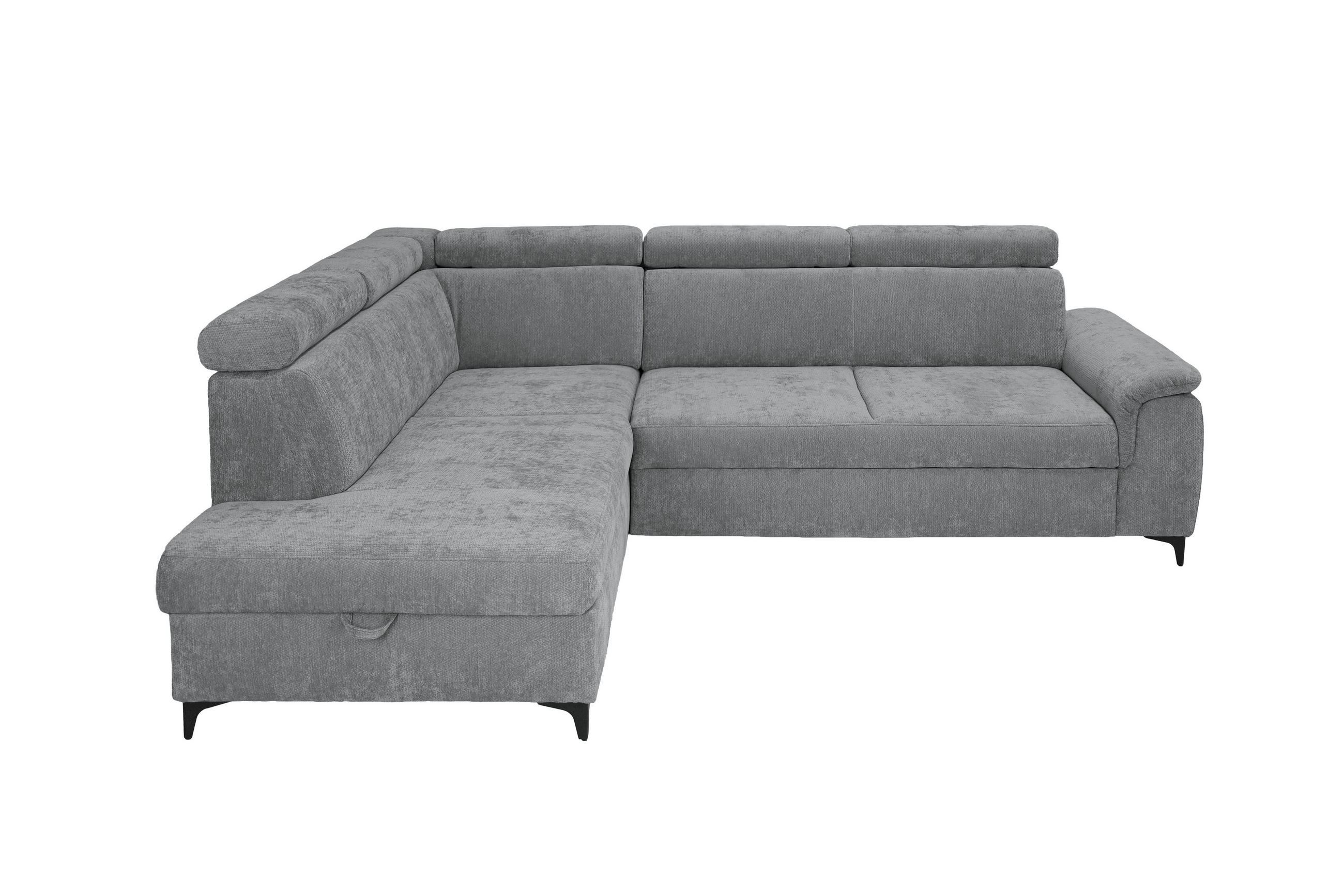 ECKSOFA Dunkelgrau Chenille Bettkasten, Schlaffunktion, Rücken echt, Kopfteilverstellung, Liegefläche im Originalstoff  - Dunkelgrau/Schwarz, KONVENTIONELL, Textil/Metall (206/265cm) - Carryhome