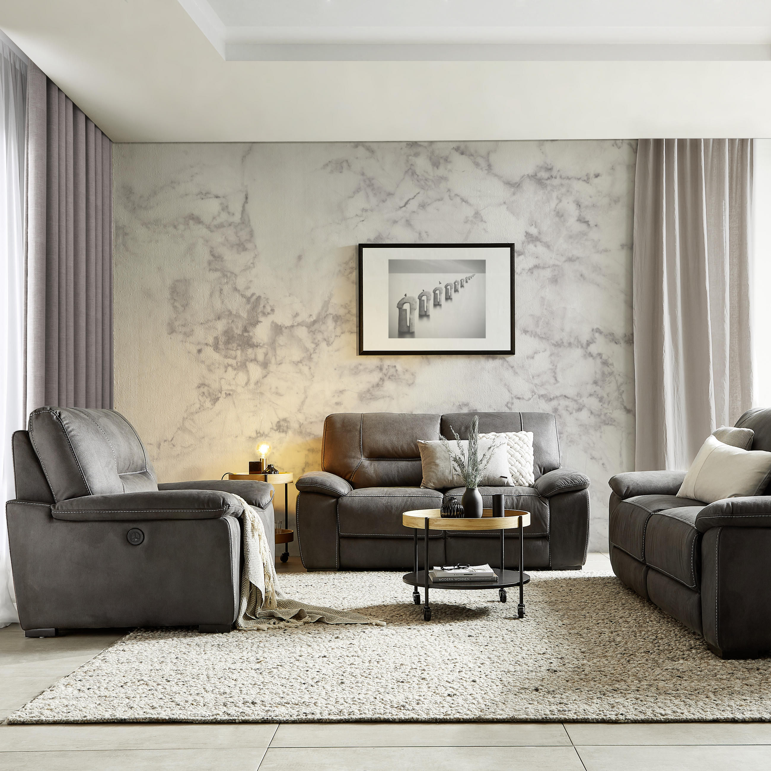 RECLINERFÅTÖLJ i vävt tyg grå  - svart/grå, Klassisk, trä/textil (114/97/100cm) - Cantus