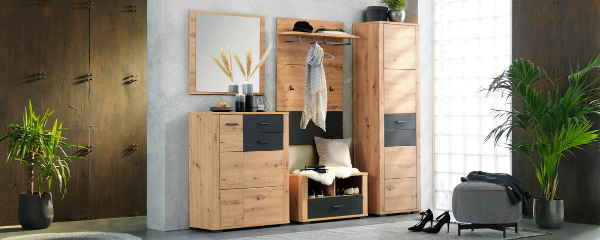 GARDEROBE  in 230/195/45 cm  - Anthrazit/Eiche Artisan, KONVENTIONELL, Glas/Holzwerkstoff (230/195/45cm) - Xora