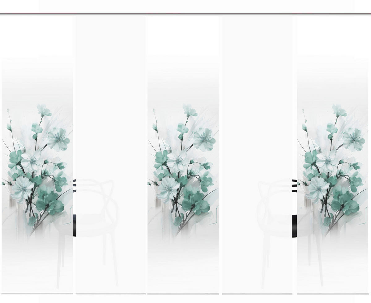 FLÄCHENVORHANG  5 Stück  blickdicht  60/245 cm   - Weiß/Mintgrün, Natur, Textil (60/245cm)