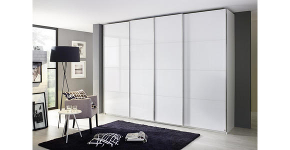 SCHWEBETÜRENSCHRANK 315/235/68 cm 4-türig Weiß - Chromfarben/Weiß, Design, Glas/Holzwerkstoff (315/235/68cm) - Novel