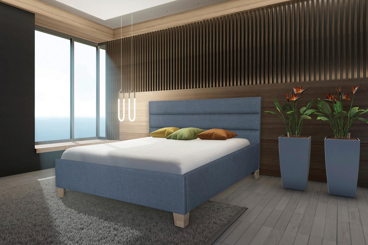 ČALÚNENÁ POSTEĽ, 180/200 cm, modrá - modrá/farba brezy, Basics, drevo/textil (180/200cm) - Cantus