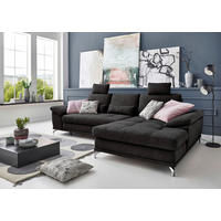 ECKSOFA Schwarz Flachgewebe Bettkasten, Schlaffunktion, Sitztiefenverstellung, Kopfstütze, Liegefläche im Originalstoff  - Silberfarben/Schwarz, KONVENTIONELL, Textil/Metall (301/176cm) - Sit & More