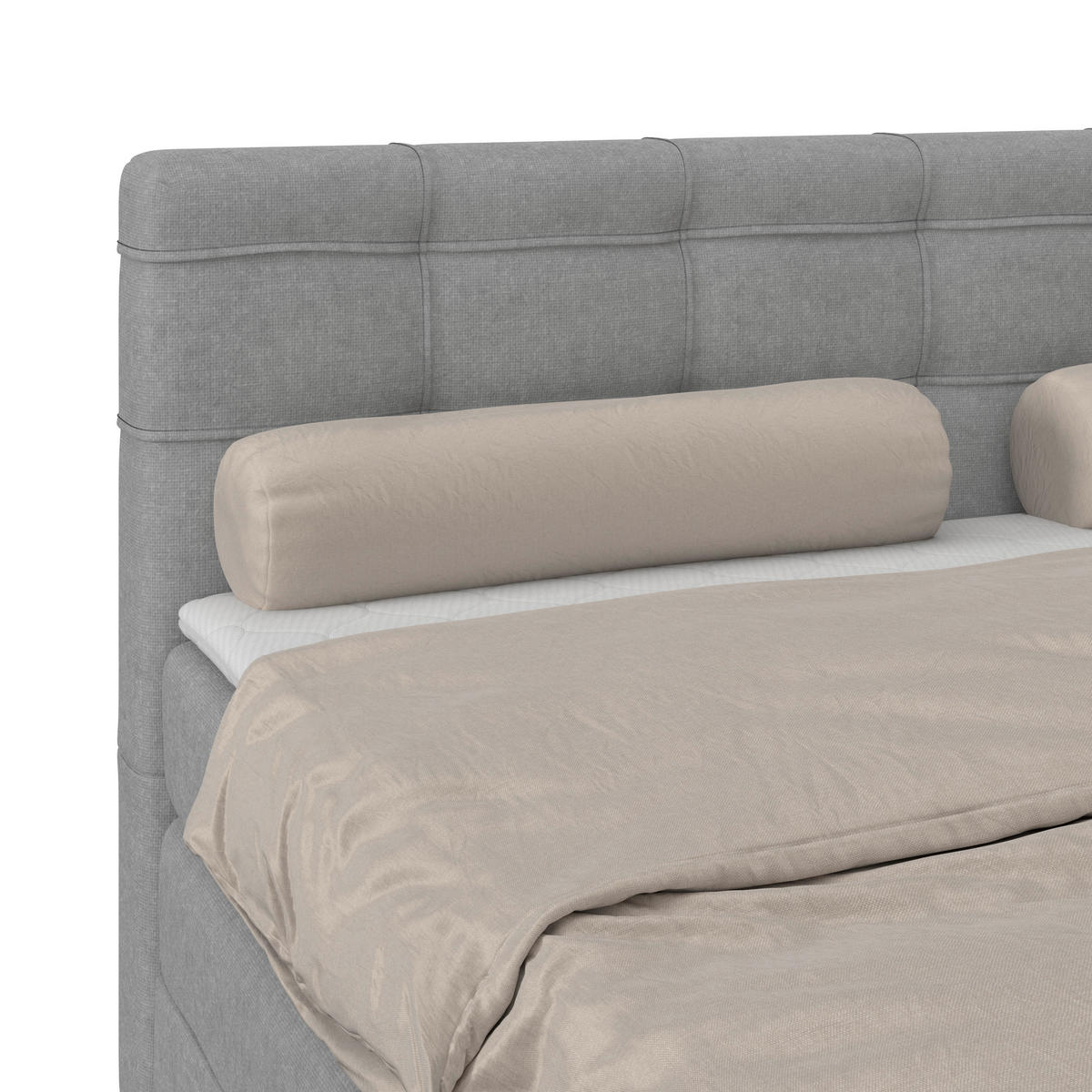 BOXSPRINGBETT 160/200 cm,  in Hellgrau, H3 = fest  - Hellgrau/Schwarz, KONVENTIONELL, Kunststoff/Textil (160/200cm)