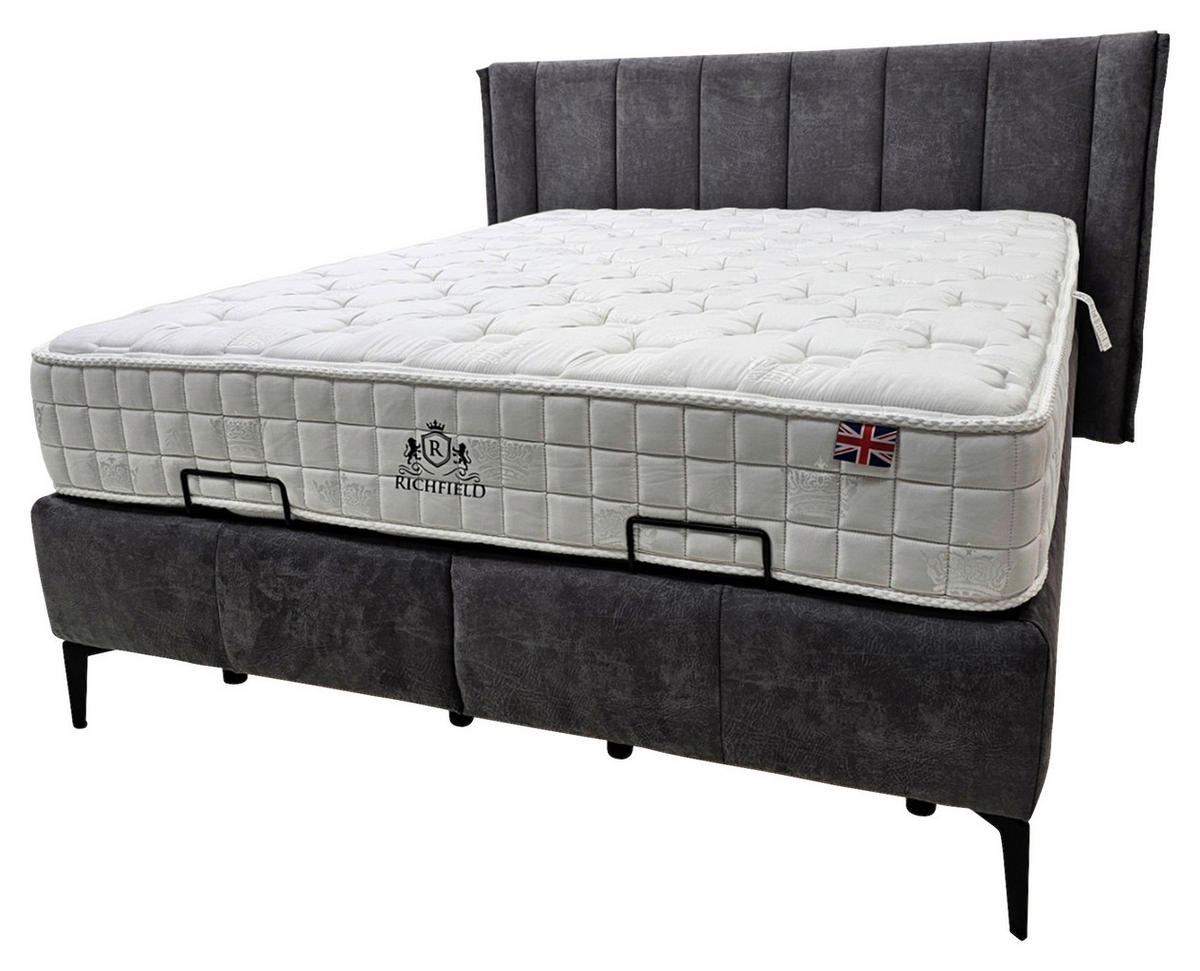 Pat Tapitat 160x200, gri - gri, Modern, metal/material pe bază de lemn (160/200cm) - Hom`in