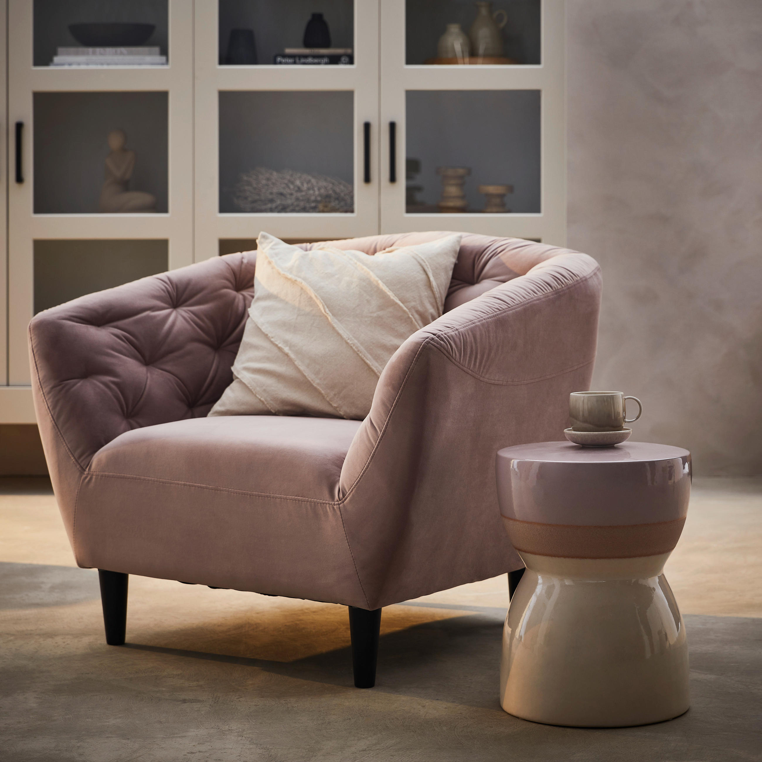 CHESTERFIELD-SESSEL Samt Rosa    - Schwarz/Rosa, Trend, Holz/Textil (97/79/84cm) - Ambia Home