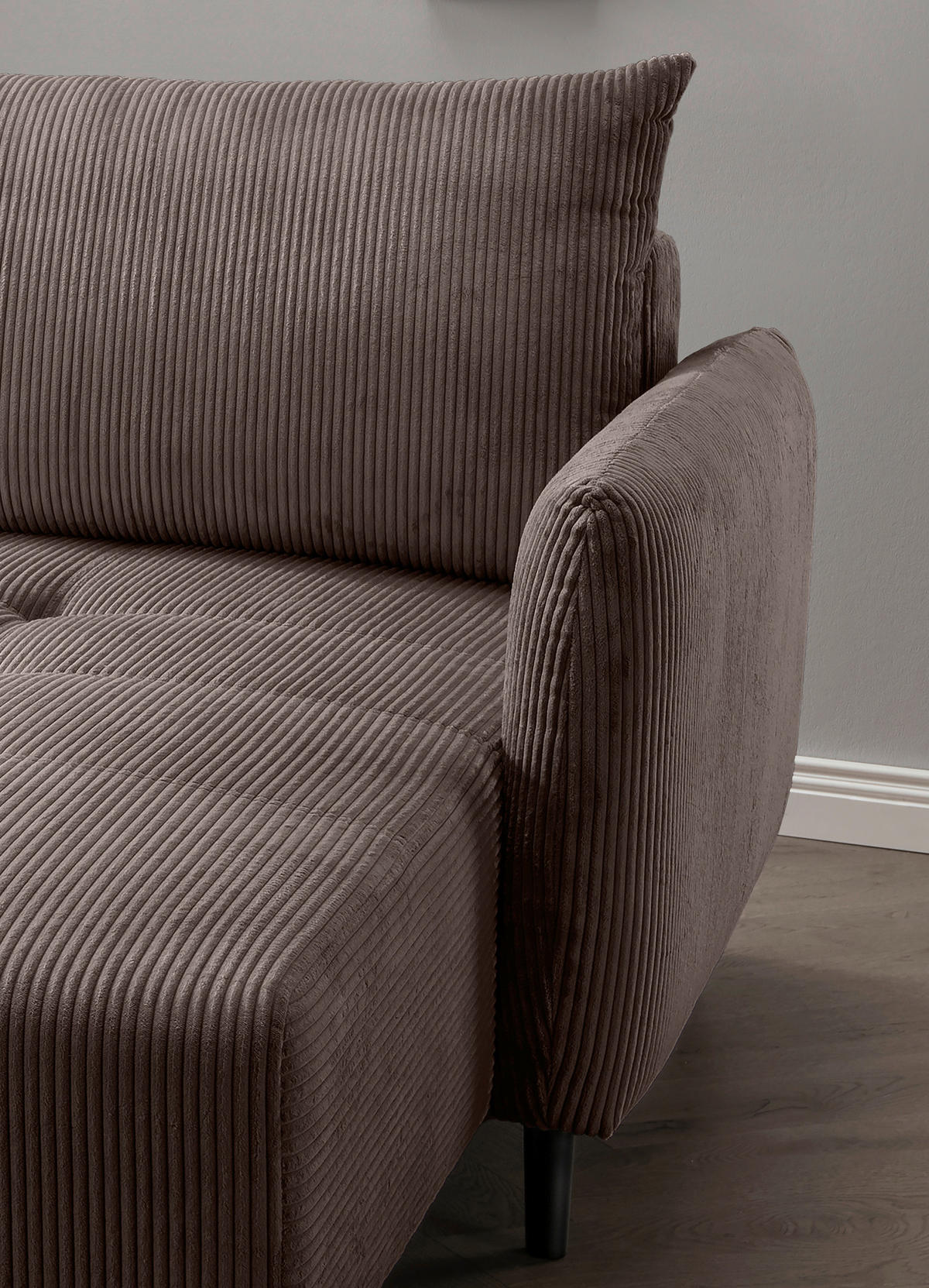 ECKSCHLAFSOFA in Cord Graubraun  - Graubraun/Schwarz, Basics, Holz/Textil (238/174cm) - Livetastic
