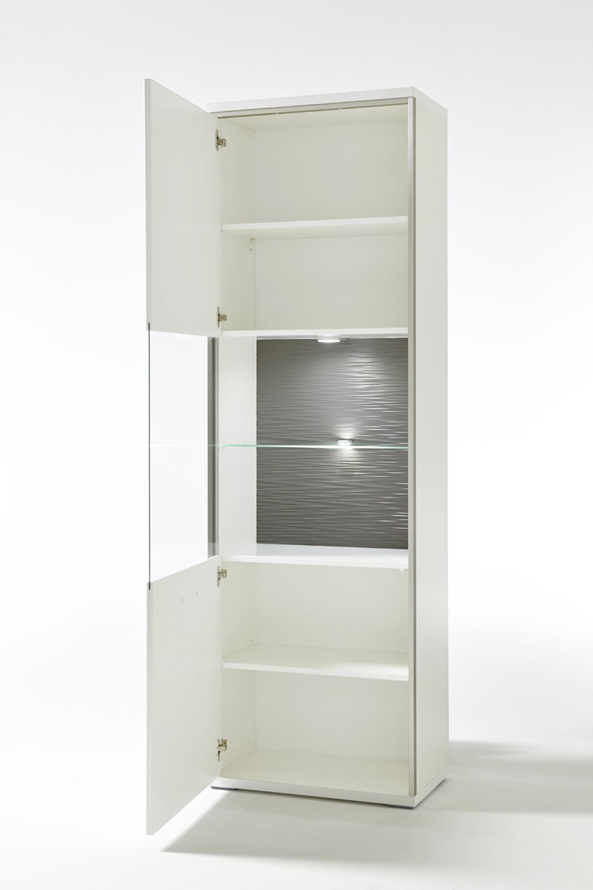 VITRINE in Grau, Silberfarben, Weiß, Weiß Hochglanz  - Weiß Hochglanz/Silberfarben, Design, Glas/Holzwerkstoff (64/201/38cm) - Livetastic