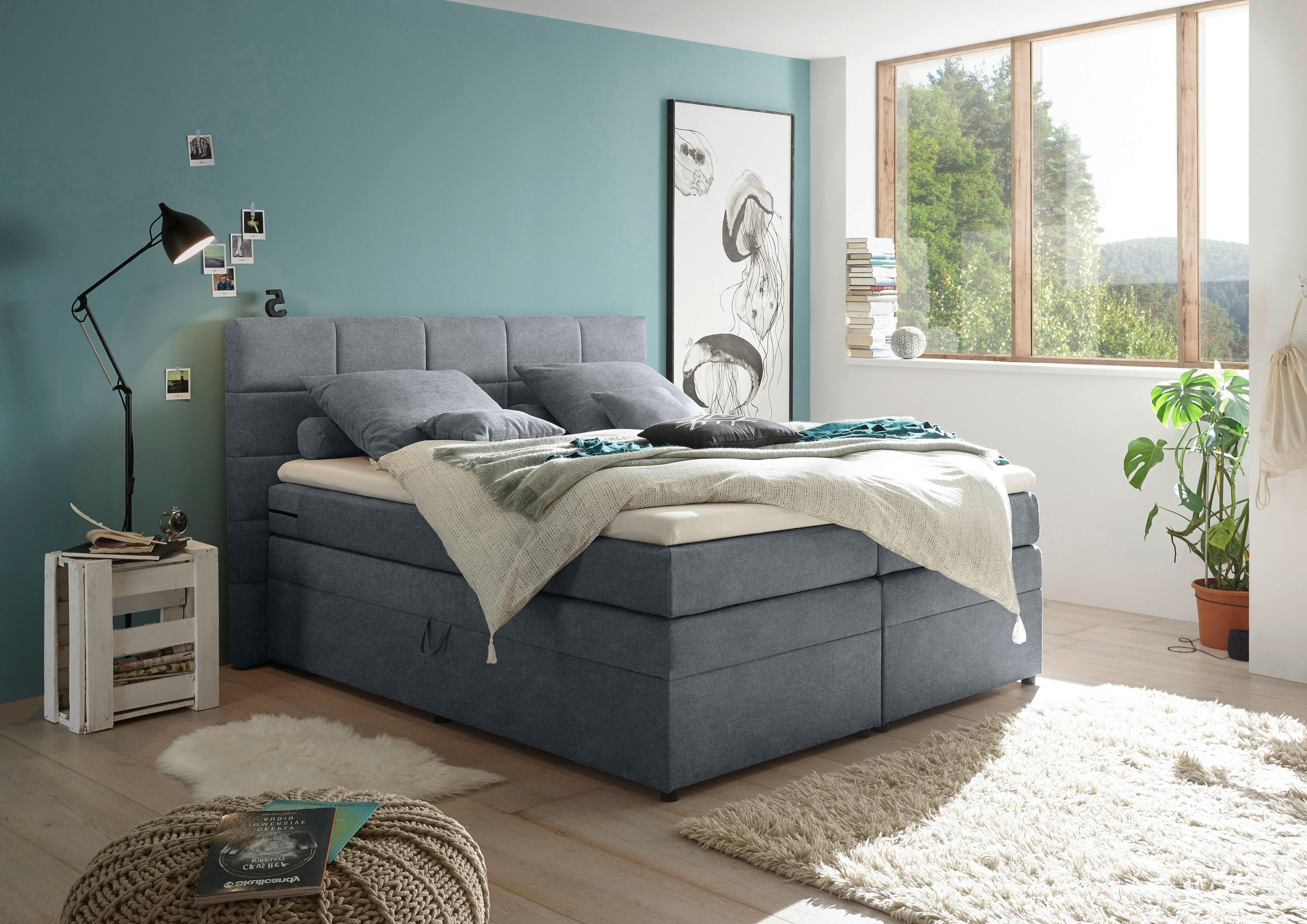 BOXSPRINGBETT 180/200 cm  in Anthrazit  - Anthrazit, Konventionell, Kunststoff/Textil (180/200cm) - MID.YOU