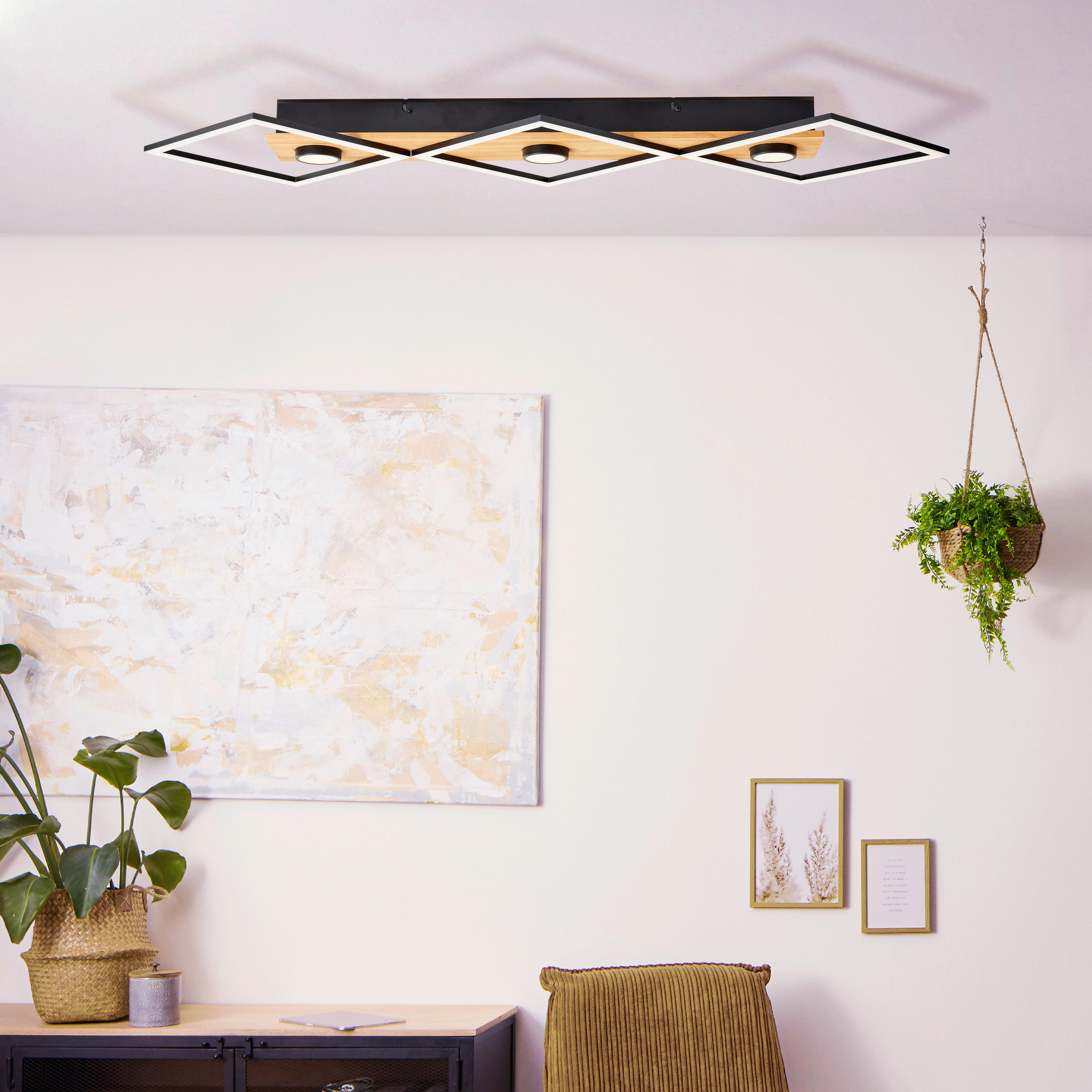 LED-DECKENLEUCHTE     - Schwarz/Braun, Design, Holz/Kunststoff (150/100/20cm) - Brilliant