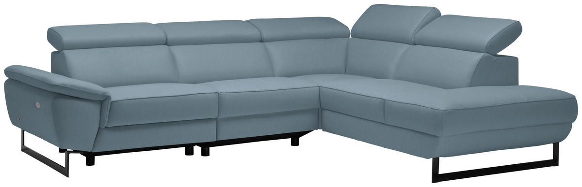 ECKSOFA Blaugrau Echtleder  - Blaugrau/Schwarz, Design, Leder/Metall (281/225cm) - Celina Home