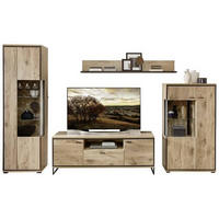 WOHNWAND  in Schwarz, Eichefarben 330/205/49 cm  - Eichefarben/Schwarz, Konventionell, Glas/Holzwerkstoff (330/205/49cm) - Livetastic