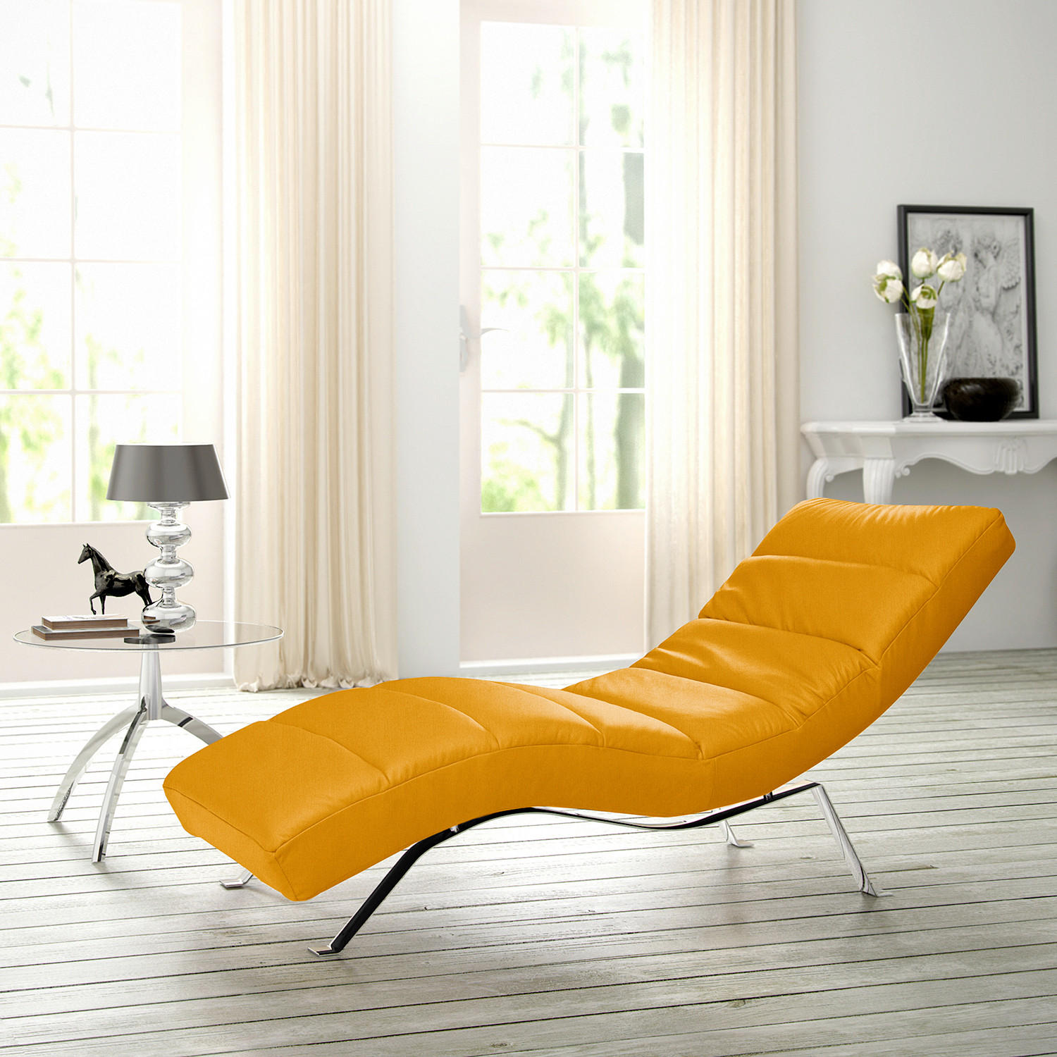 RELAXLIEGE Echtleder Currygelb  - Currygelb/Silberfarben, Design, Leder/Metall (65/65-95/171cm) - Livetastic