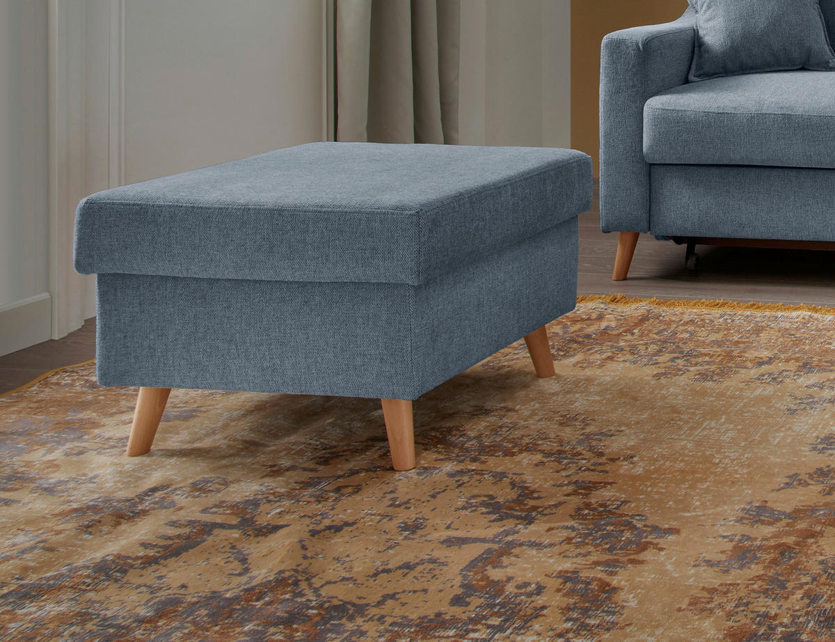 HOCKER in Textil Blau  - Blau/Naturfarben, Konventionell, Holz/Textil (61/43/61cm) - P & B