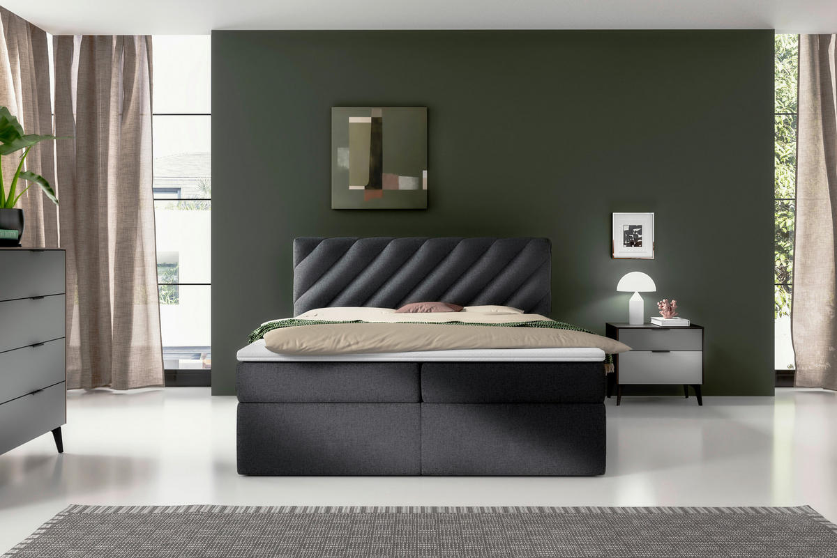 BOXBETT 180/200 cm  in Anthrazit  - Anthrazit/Schwarz, Modern, Textil (180/200cm) - MID.YOU