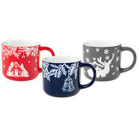 KAFFEEBECHER  330 ml   - Blau/Rot, KONVENTIONELL, Keramik (8,9/7,9cm) - X-Mas
