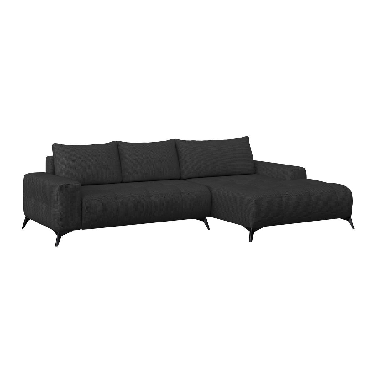 ECKSOFA MAURO Schwarz Flachgewebe  - Schwarz, Trend, Textil/Metall (290/175cm) - MID.YOU